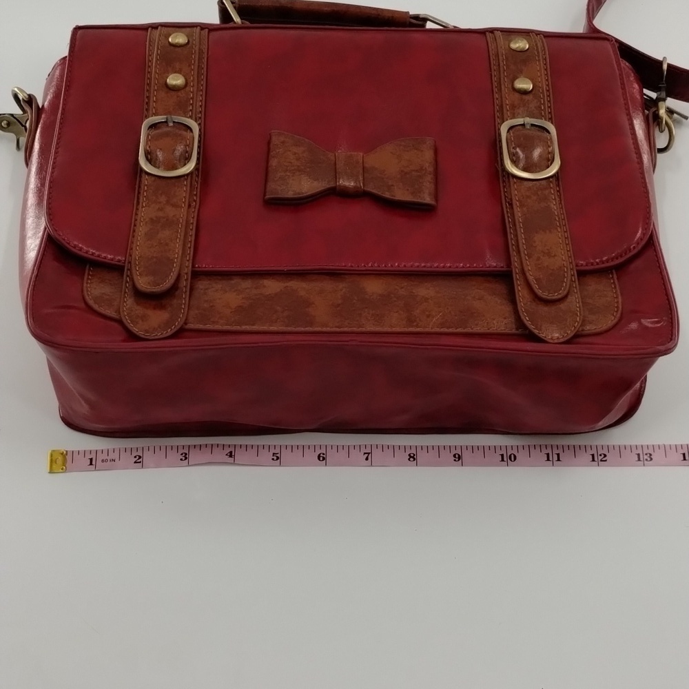 ECOSUSI faux leather red and tan satchel with removable crossbody strap - Picture 13 of 14